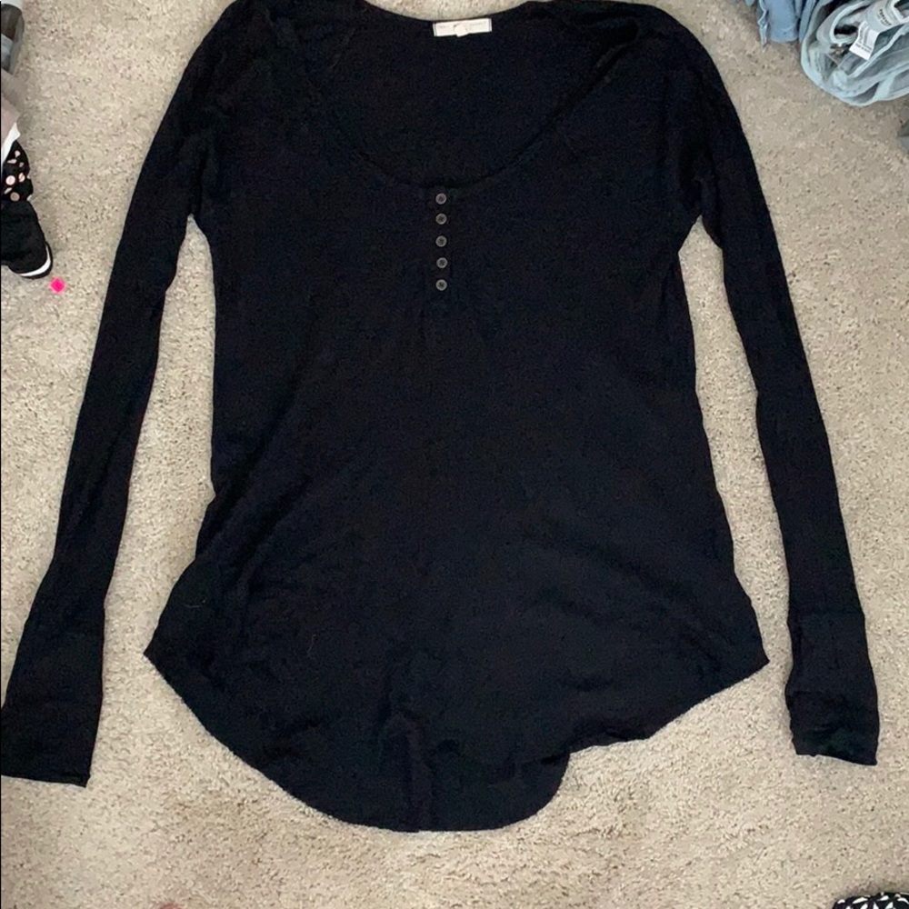 Black waffle knit thermal tunic
